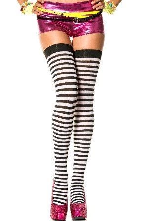 Music Legs Striped Black & White Fancy Dress Stockings Halloween Costume Stay-ups Womens 3 Music Legs Striped Black & White Fancy Dress Stockings Halloween Costume Stay-ups Womens