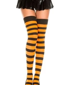 Music Legs Thigh Hi Wide Striped Stay-Up Stockings Womens