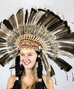 Interalia Womens Native American Feather Headdress With Turkey Feathers War Bonnet