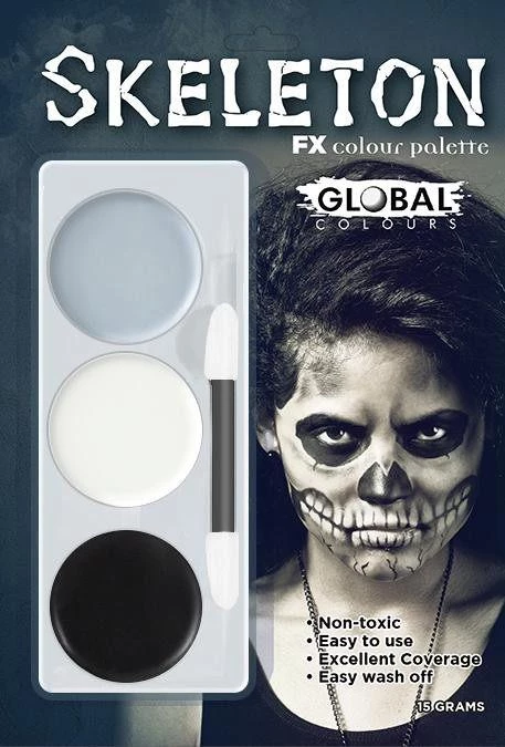 Global Colours Womens Skeleton Halloween Colour Palette Face Paint Kit 3 Global Colours Womens Skeleton Halloween Colour Palette Face Paint Kit