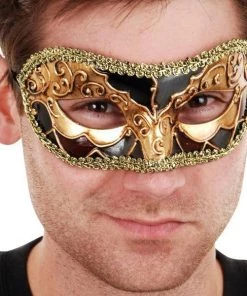 Tomfoolery Luciana Men's Masquerade Mask Black & Gold Mens