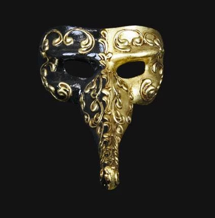Carta Alta Long Nose Masquerade Male Venetian Mask Gold & Black 3 Carta Alta Long Nose Masquerade Male Venetian Mask Gold & Black