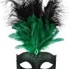 Tomfoolery Womens Gina Women's Masquerade Venetian Style Feather Mask Green