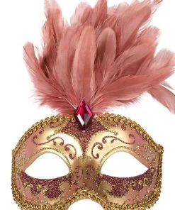 Tomfoolery Isabella Masquerade Pink Feathers Women's Mask Dusky Venetian Style Womens