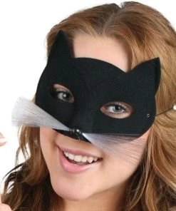 Tomfoolery Cat Masquerade Mask Black With Whiskers