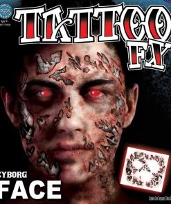 Tinsley Transfers Cyborg Fake Temporary Face Tattoo Halloween Costume Makeup Womens