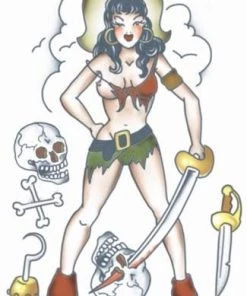 Tinsley Transfers Womens Pirate Girl Pin Up Temporary Tattoo