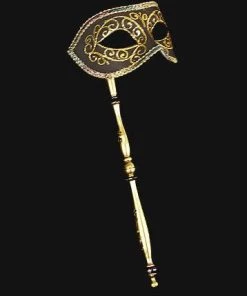 Carta Alta Masquerade Ladies Venetian Luxury Mask On Stick Made In Italy