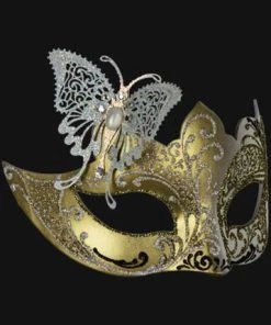 Carta Alta Butterfly Mask For Ladies Venetian Filigree Little Butterfly White & Gold