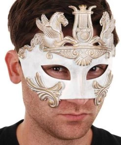 Tomfoolery Mens Cavalli Centurion Men's Venetian Style Masquerade Mask White