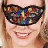 Tomfoolery Harlequin Masquerade Mask With Bright Multicolour Glitter Womens