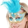 Tomfoolery Womens Mask Aqua Blue Feather Women's Masquerade 2 Tomfoolery Womens Mask Aqua Blue Feather Women's Masquerade
