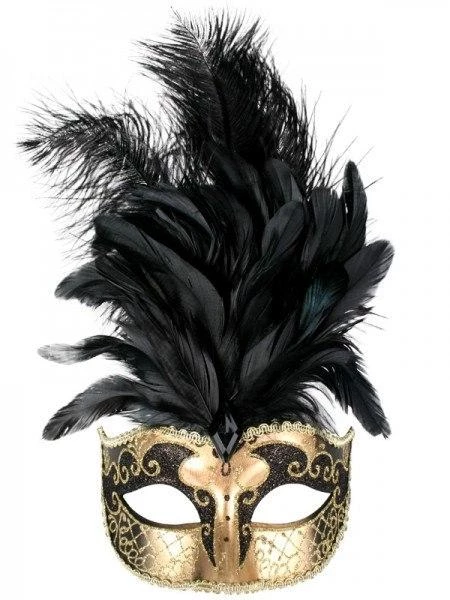 Tomfoolery Sienna Women's Masquerade Mask Black And Gold With Feathers 3 Tomfoolery Sienna Women's Masquerade Mask Black And Gold With Feathers
