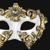 Carta Alta Womens Harlequin White & Gold Venetian Mask Baroque Masquerade Colombina