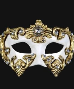 Carta Alta Womens Harlequin White & Gold Venetian Mask Baroque Masquerade Colombina