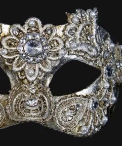 Carta Alta Macrame Venetian Women's Silver Masquerade Mask