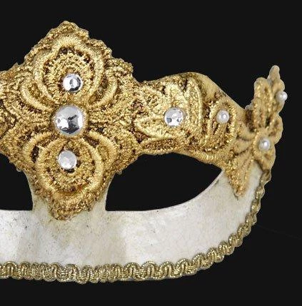 Carta Alta Crackled Mask Venetian Ladies White With Gold Woven Embellishments 3 Carta Alta Crackled Mask Venetian Ladies White With Gold Woven Embellishments
