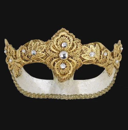 Carta Alta Crackled Mask Venetian Ladies White With Gold Woven Embellishments 4 Carta Alta Crackled Mask Venetian Ladies White With Gold Woven Embellishments