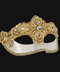 Carta Alta Crackled Mask Venetian Ladies White With Gold Woven Embellishments 7 Carta Alta Crackled Mask Venetian Ladies White With Gold Woven Embellishments