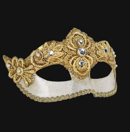 Carta Alta Crackled Mask Venetian Ladies White With Gold Woven Embellishments 5 Carta Alta Crackled Mask Venetian Ladies White With Gold Woven Embellishments