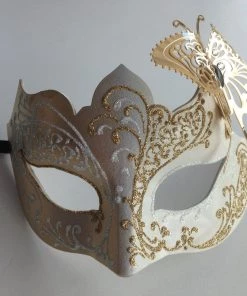 Carta Alta Butterfly Mask For Ladies Venetian Filigree Little Butterfly White & Gold