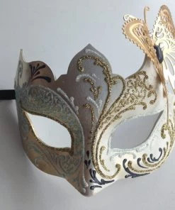 Carta Alta Butterfly Mask For Ladies Venetian Filigree Little Butterfly White & Gold