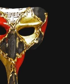 Carta Alta Long Nose Masquerade Mask Venetian Black Gold & Red Mens