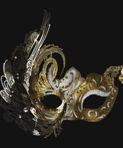Carta Alta Swan Ladies Venetian Filigree Mask White & Gold Deluxe