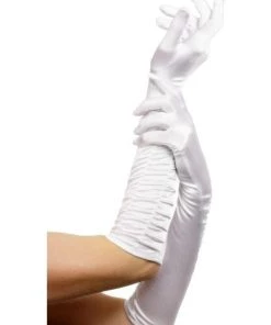 Interalia Womens Elbow Length White Gloves Ivory Evening Satin Wedding Opera Bridal