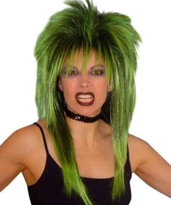 Carnival Products Cindy Lauper 80s Spiky Layered Wig Green & Black Party Mullet