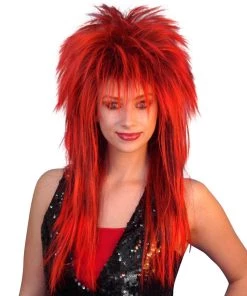 Carnival Products Womens Cindy Lauper 80's Spiky Layered Wig Red & Black Party Costume Mullet