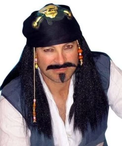 Carnival Products Pirate Captain Black Straight Costume Wig With Bandanna