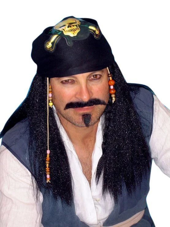 Carnival Products Pirate Captain Black Straight Costume Wig With Bandanna 3 Carnival Products Pirate Captain Black Straight Costume Wig With Bandanna