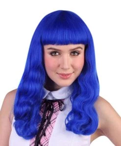 Carnival Products Womens Pop Star Blue Long Wavy Costume Wig Fancy Dress